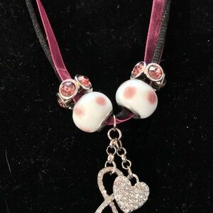 Elegant Burgundy and Silver Heart/Infinity Necklace